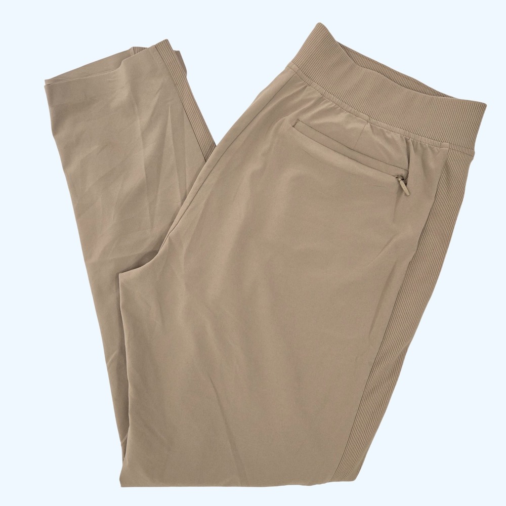 Athleta Brooklyn Ankle Pant Tan Ribbed Side Panel Tapered Trousers Women Size 10